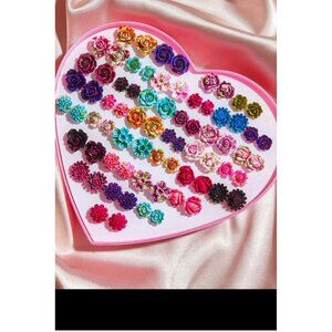 flower stud earring 36 pairs hypoallergenic small rose earring fuchsia neon pink